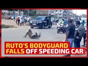 Ruto’s Bodyguard Falls Off Speeding Car